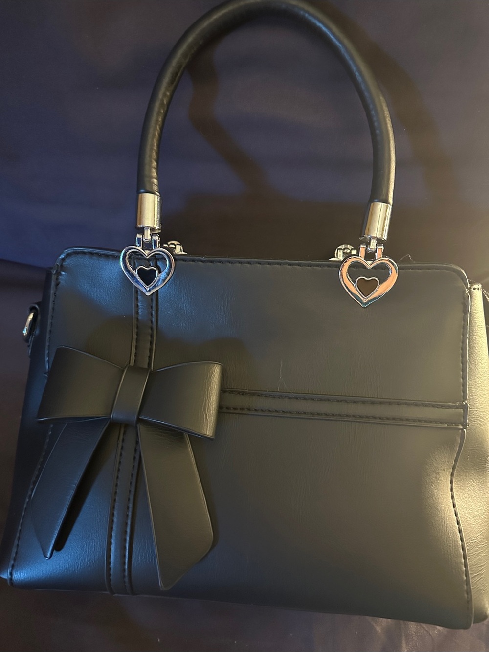 Bow-Accent Black Satchel Handbag
